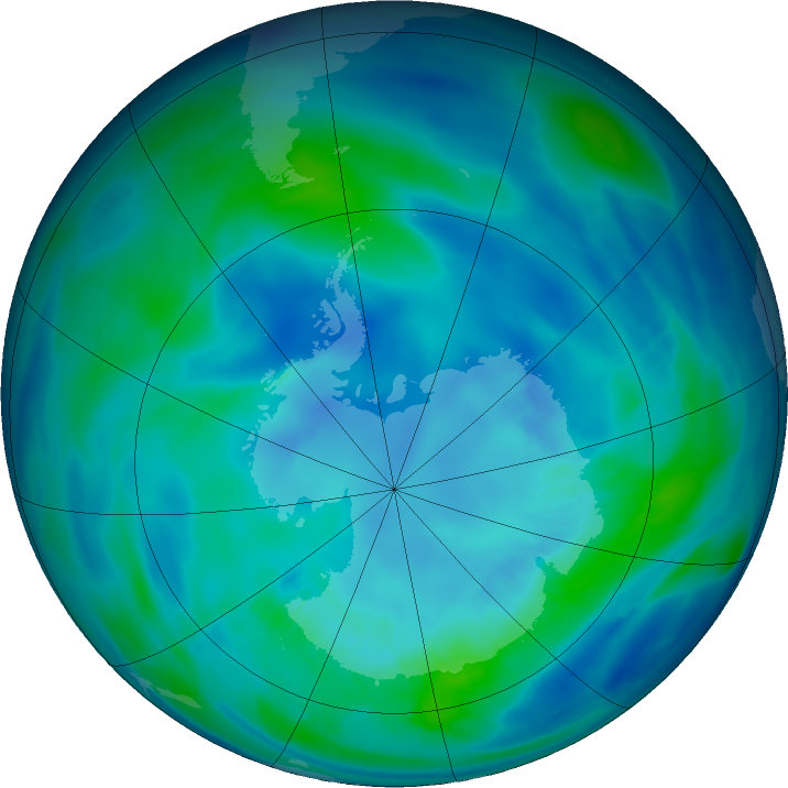 Antarctic ozone map for 08 April 2016